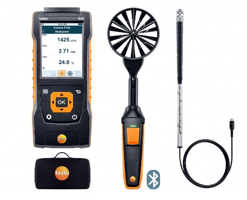 TESTO 0563 4407 Комплект TESTO 440 для вентиляции №2 с Bluetooth крыльчаткой 100 мм, зондом с крыльчаткой 16 мм и кейсом, без поверки