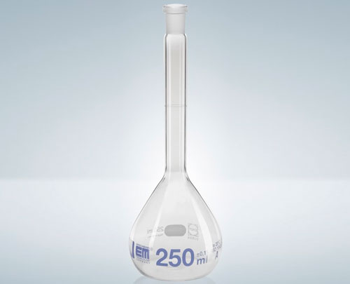 HIRSCHMANN 2820286 Колба мерная 250 мл, высота 220 мм, NS14/23, класс A, стеклянная пробка, светлое стекло DURAN