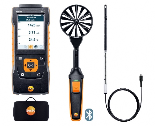TESTO 0563 4406 Комплект TESTO 440 для вентиляции №1 с Bluetooth крыльчаткой 100 мм, зондом с обогревоемой струной и кейсом, без поверки